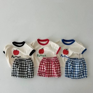 【BABY&KID】夏作人気りんご柄トップス＆チェックショーツセット