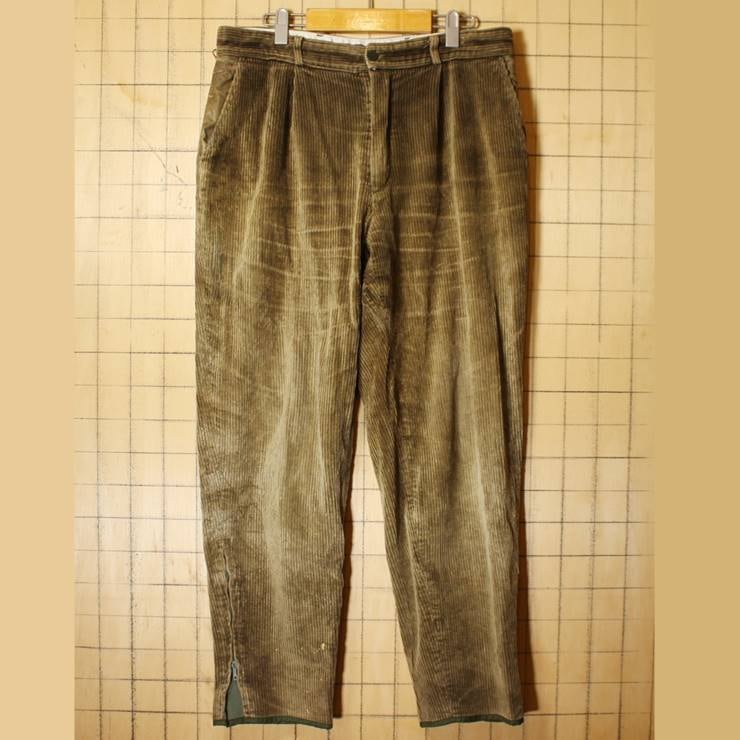 60s 70s EURO 太畝コーデュロイ ハンティング タック パンツ ブラウン