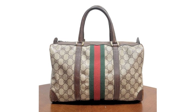 OLD GUCCI オールドグッチ シェリーライン GG柄 PVC レザー ハンドバッグ ボストンバッグ