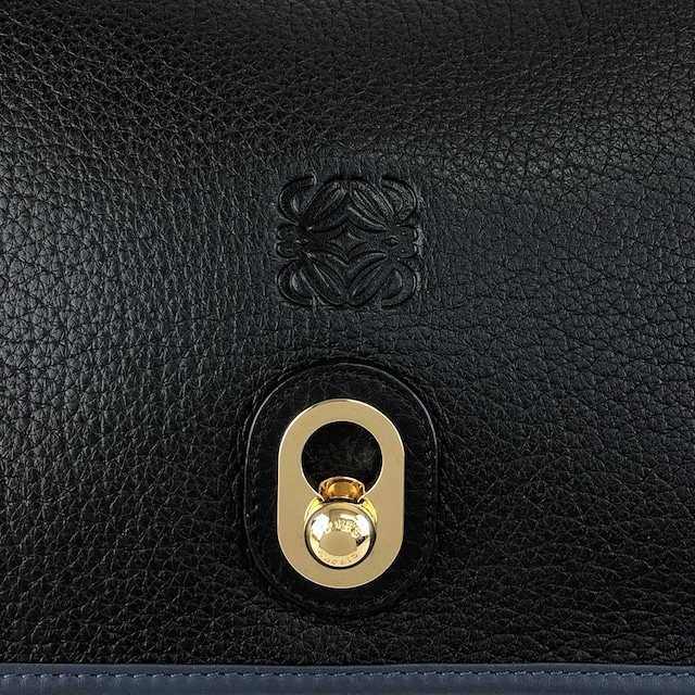 LOEWE ロエベ ショルダーバッグ ネイビー×ブラック アナグラム レザー ロック vintage ヴィンテージ オールド r7bby7