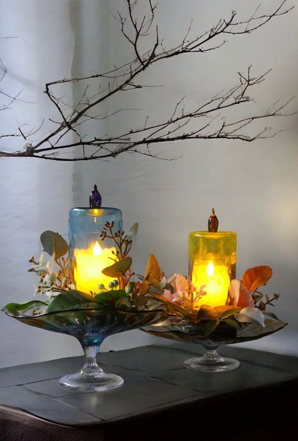 25秋】コンポート(高さ 9 cm) ガラス グラデーション ブルーアンバー