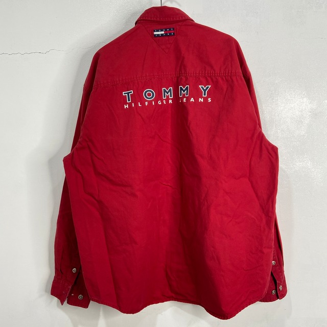 『送料無料』TOMMY JEANS トミー セーリングシャツ 90s XL バッグロゴ 赤
