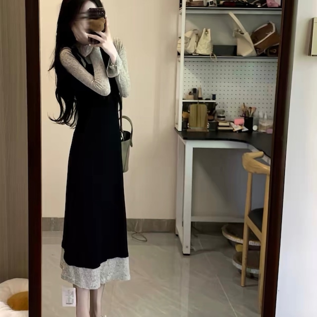 Faux Two-Piece Long Sleeve Dress
