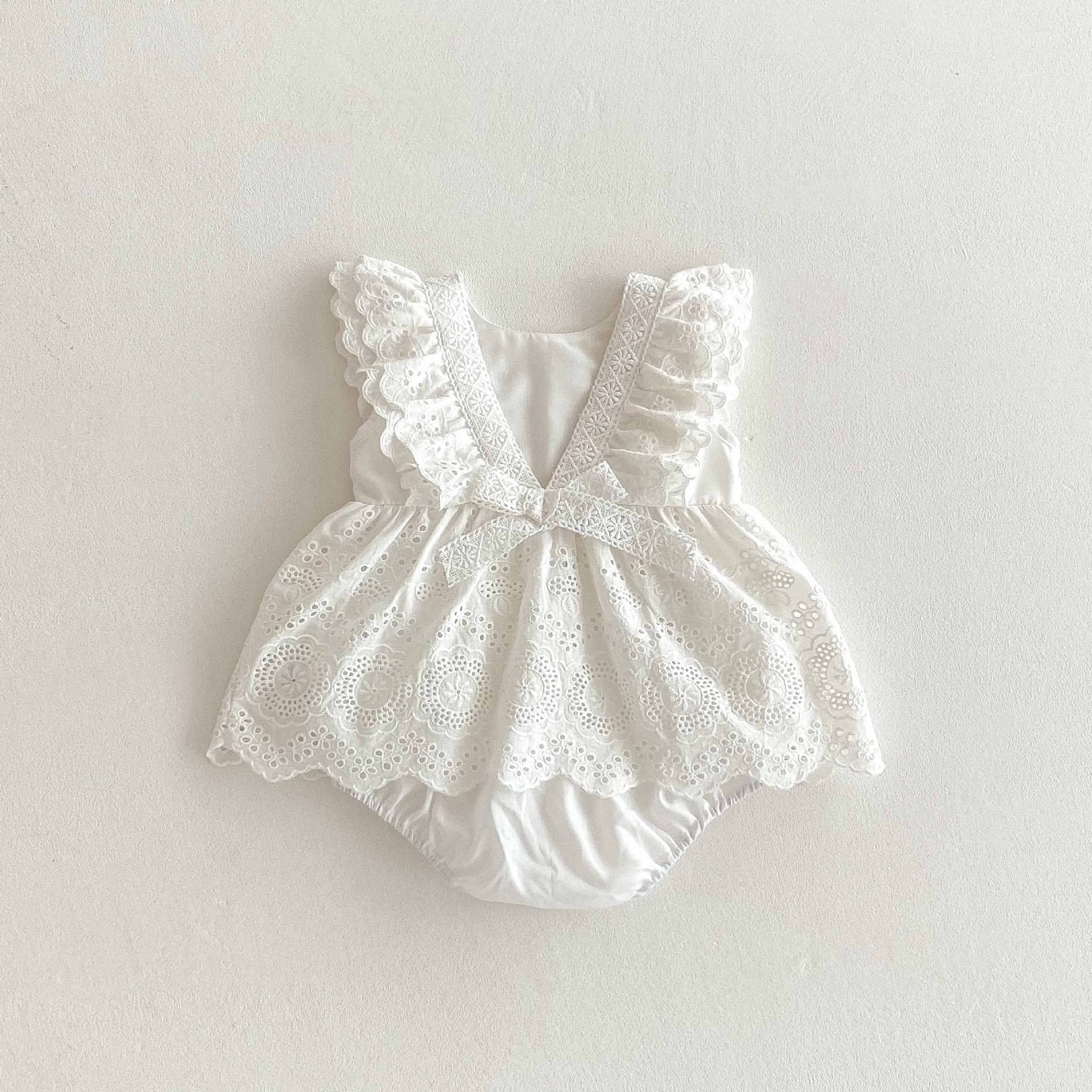 バックリボンオープンロンパース