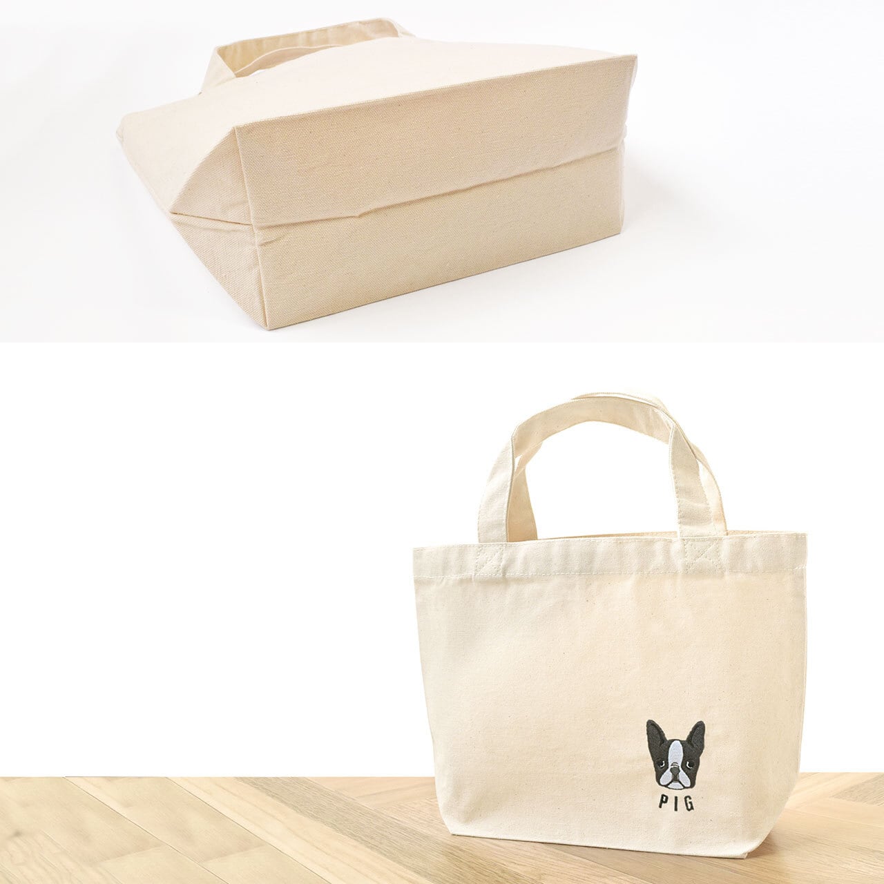 ボストンテリア刺繍 お散歩ハンドバッグ（名入れ可） ランチバッグ