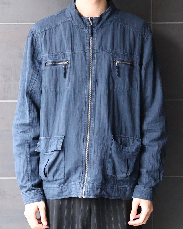 zip up linen blouson