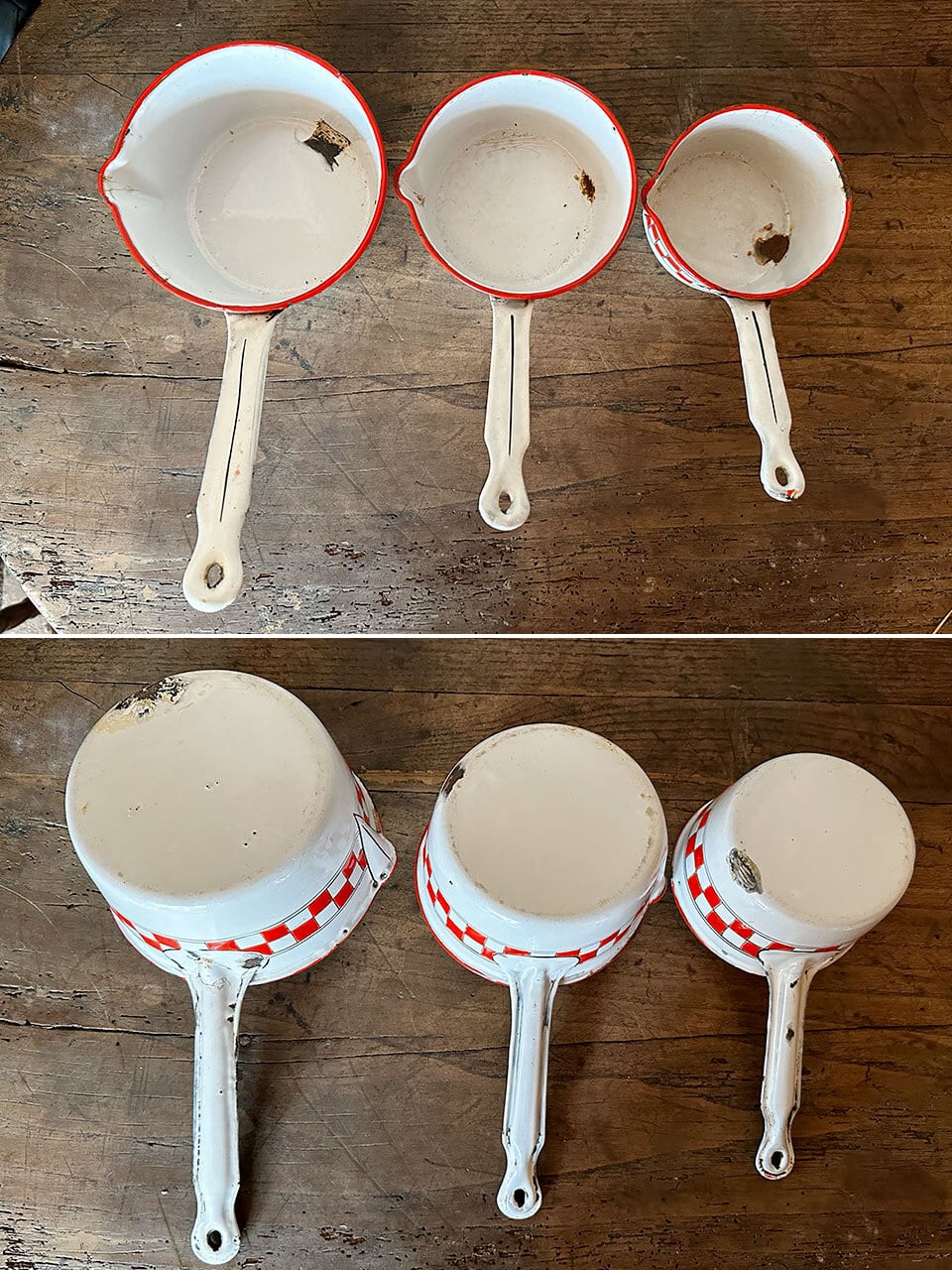 赤チェック柄 ホーロー片手鍋3つセット ソースパン | Brocante 赤チェック柄 ホーロー片手鍋3つセット ソースパン | Brocante
