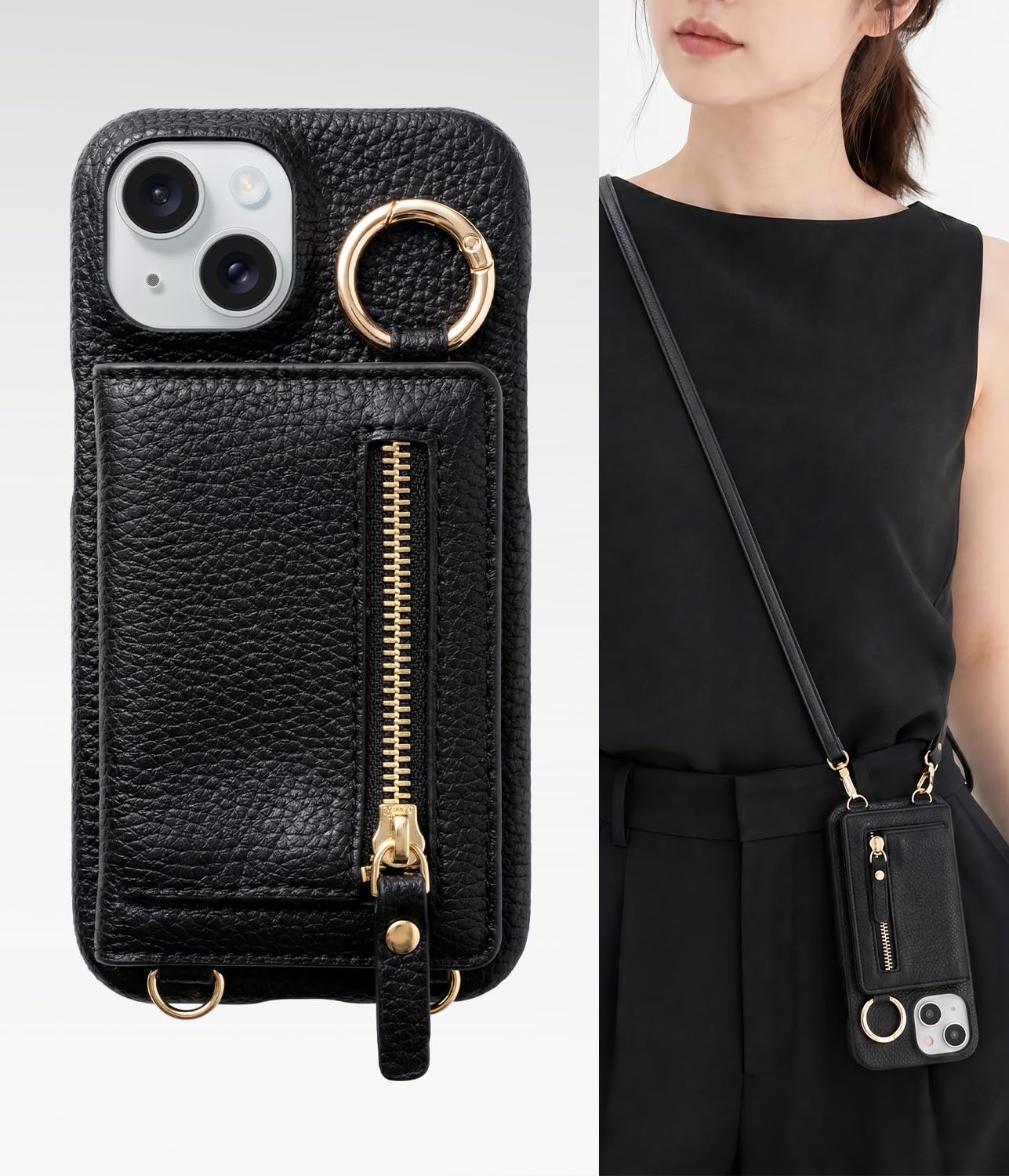 YURAMYRAI iPhone 14/13 用 ケース スマホショルダー 小銭入れ 財布付き 背面 斜めがけ 手ぶら あいふぉん14/13