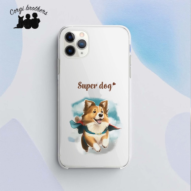 【 ヒーロー シェルティー 】 スマホケース　クリアソフトケース　犬　犬グッズ　プレゼント　アンドロイド対応