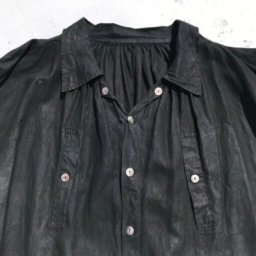 フレンチヴィンテージ 19世紀 羊飼いのブラックインディゴリネンスモック Black Indigo Linen Smock フランス アンティーク ユーロ マキニョン VINTAGE トップス【フレンチヴィンテージ】