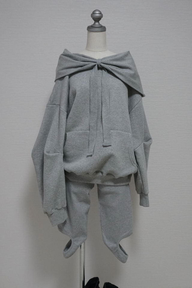 Ribbon off-shoulder hoodie (Gray) 2601-64-011