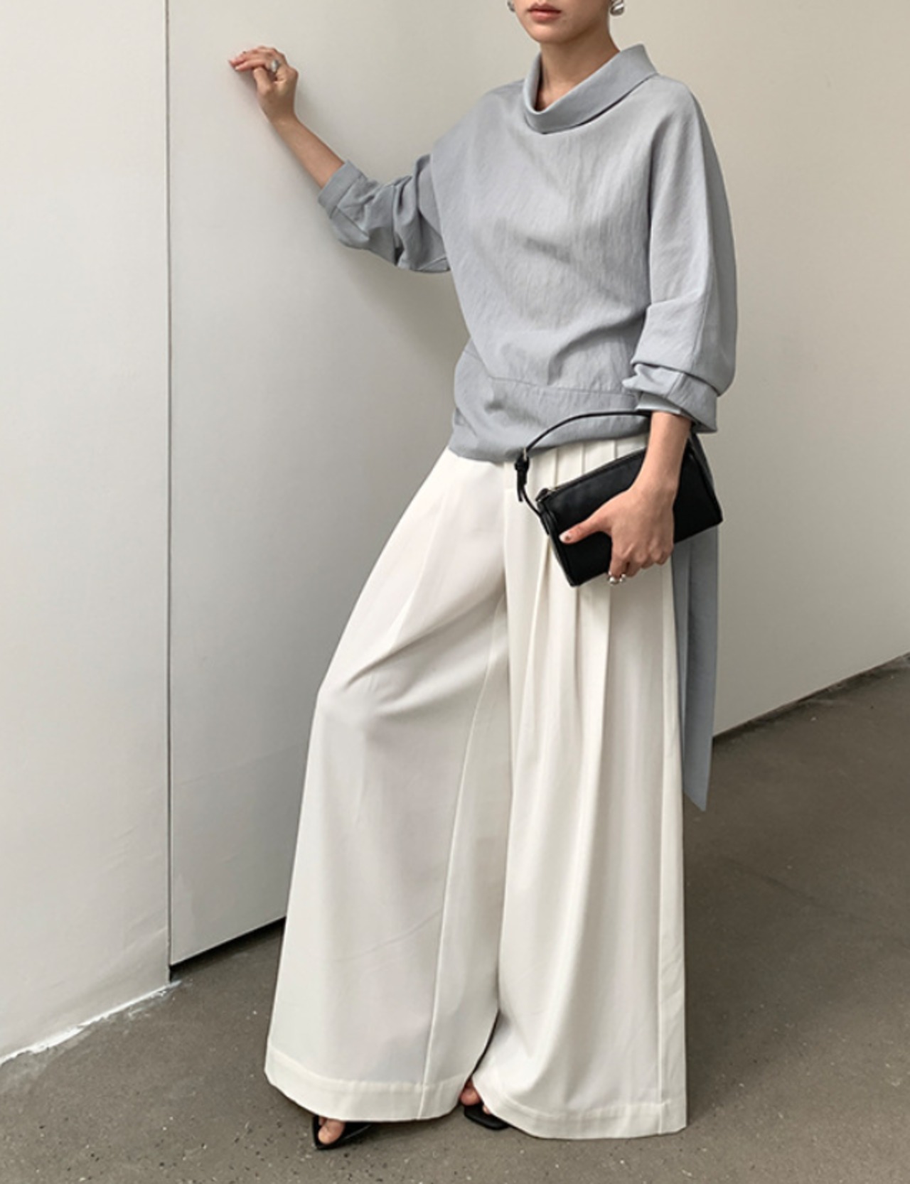 ハイウエスト タックワイドパンツ