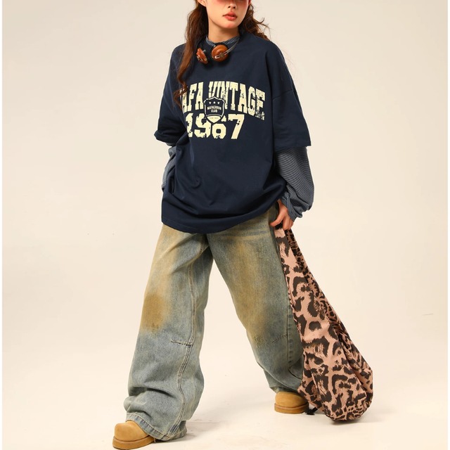 faded logo layered long tee　フェードロゴレイヤードロングティー　J2175