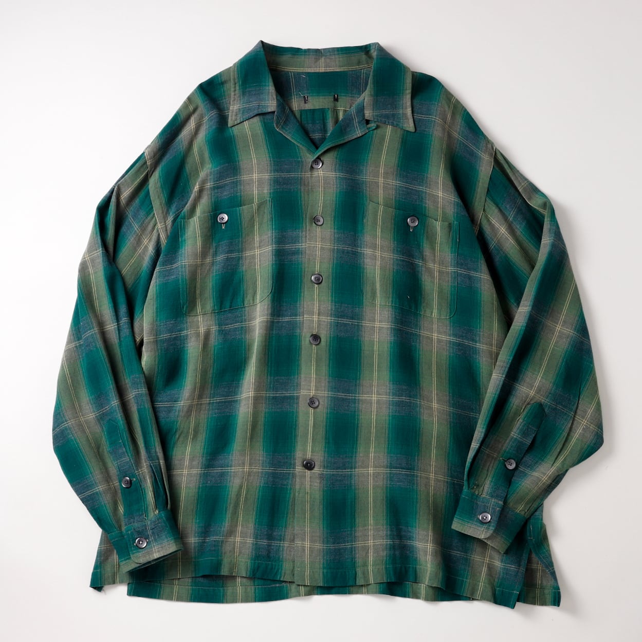 極美品】60s special Vintage rayon ombre check shirt green special