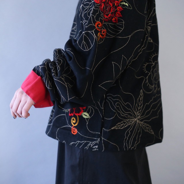 "花×刺繍"  beautiful pattern box silhouette cotton jacket