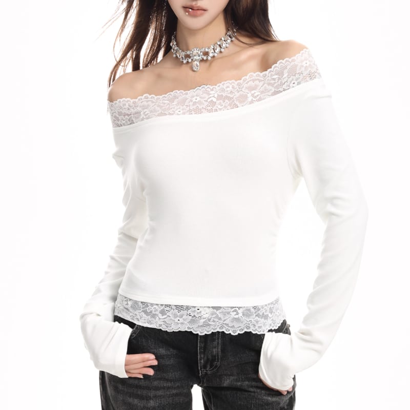 lace design off-shoulder long sleeve top la1341