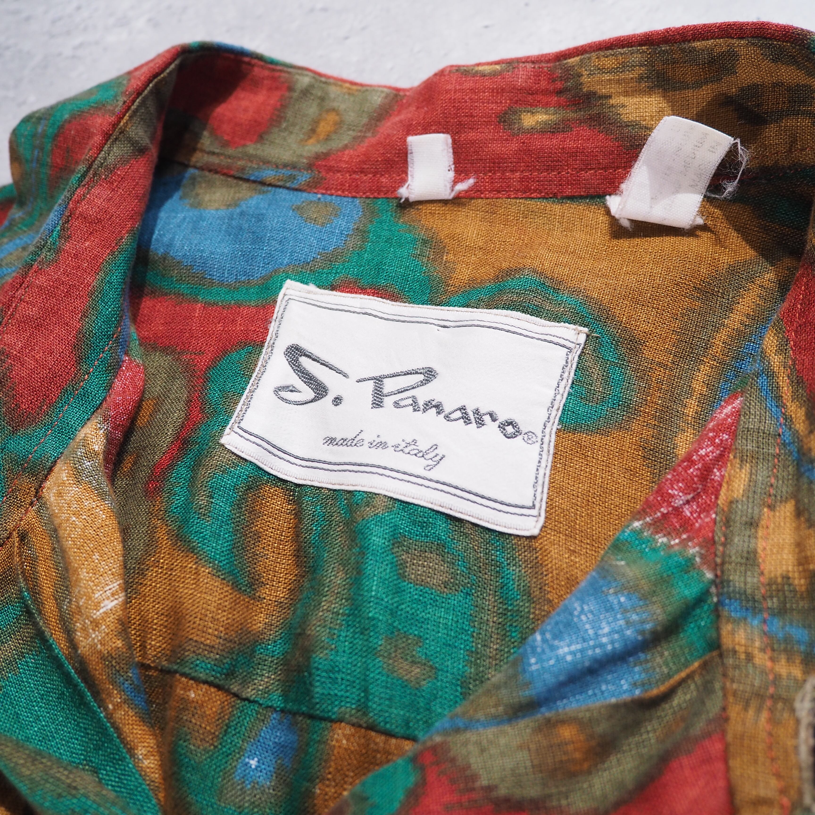 1990s " Made in Italy " Beautiful paisley pattern vintage loose SS linen shirt
