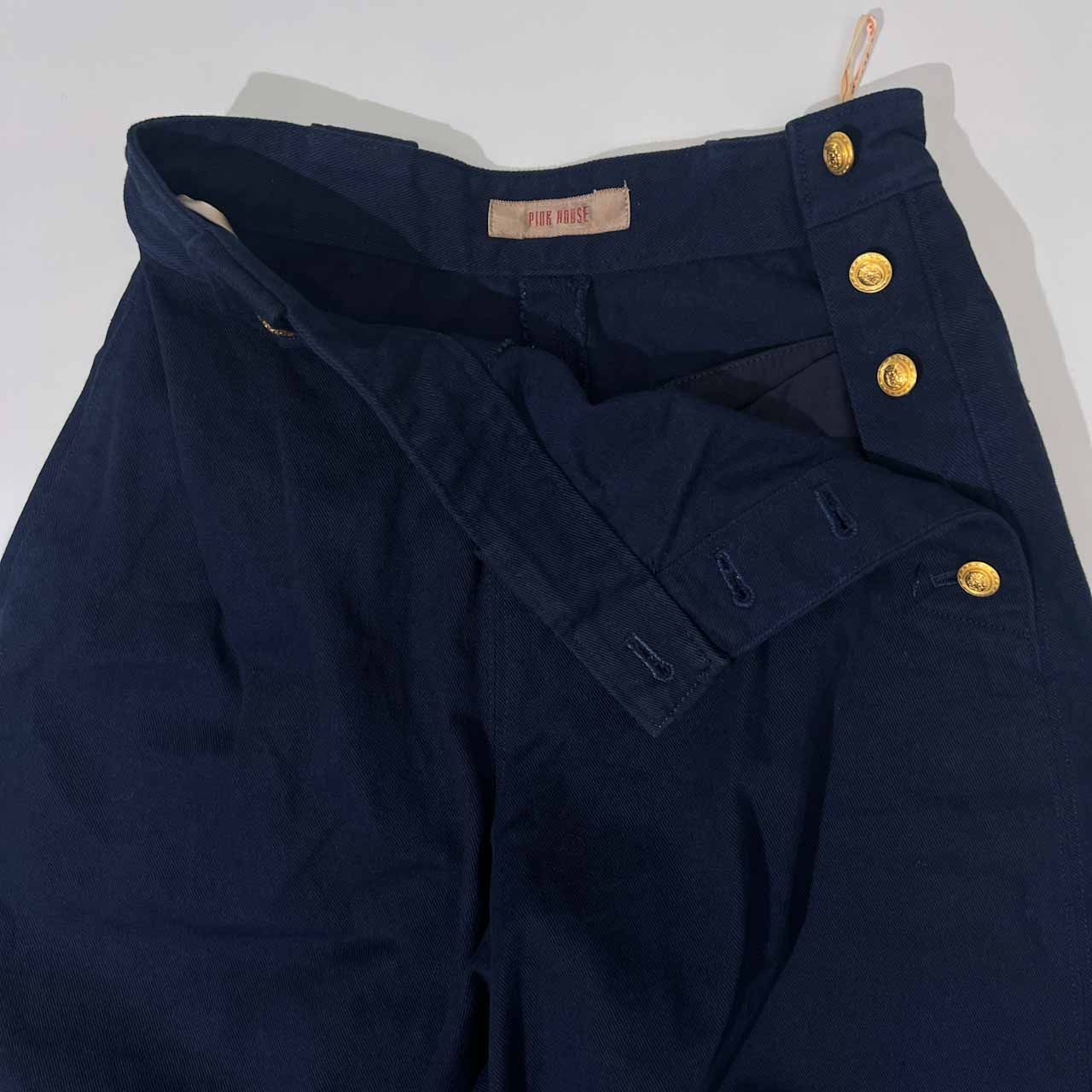 PINK HOUSE ピンクハウス 金ボタン デニム フレア ワイドパンツ ガウチョパンツ /ネイビー/ビンテージ