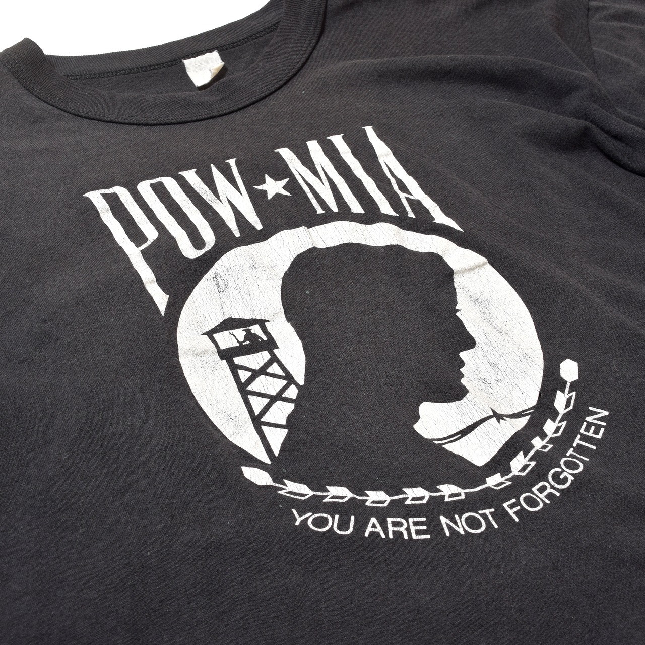 80s POW MIA USA製 メッセージ プリントTシャツ ブラック