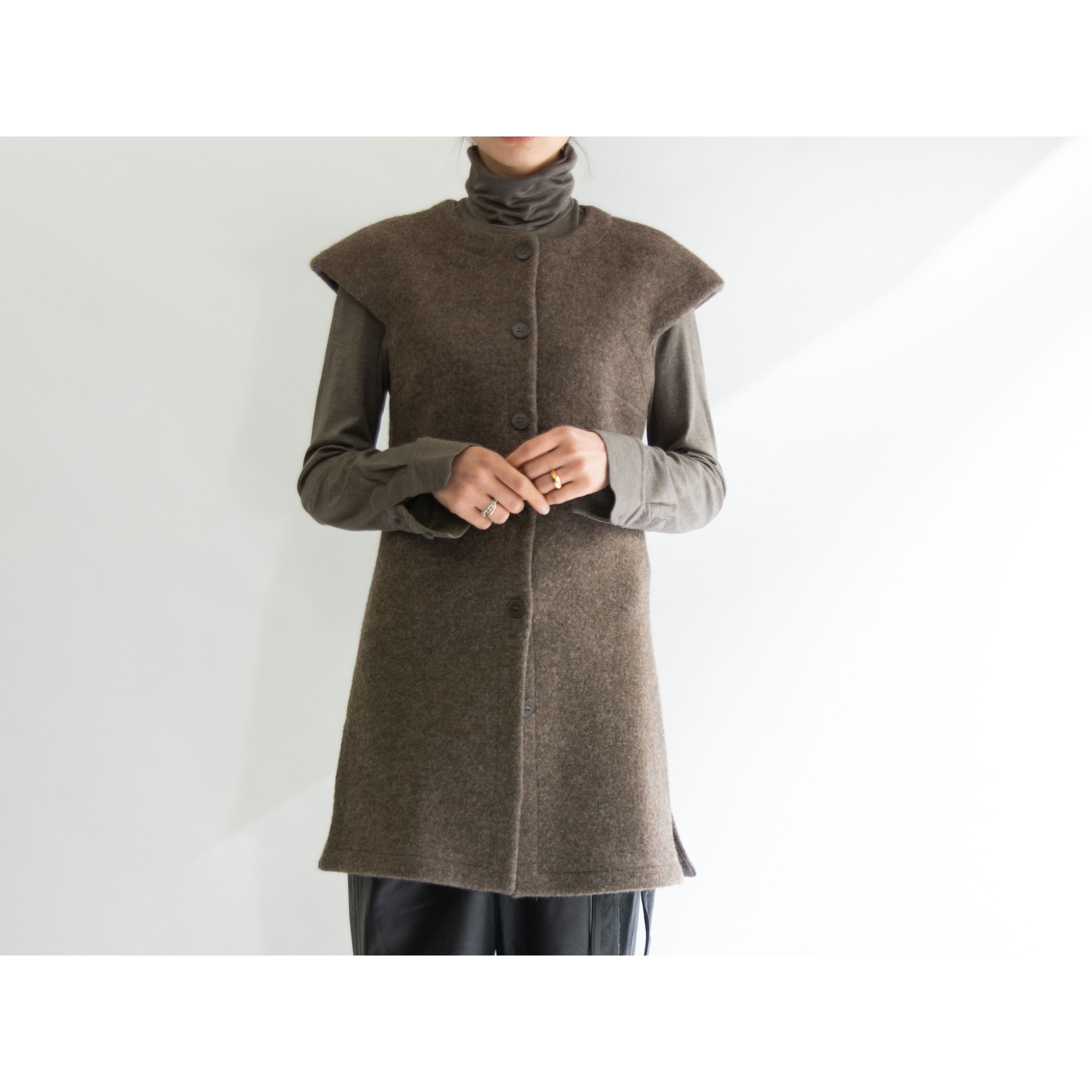 【agnes b.】Made in France 100% wool French sleeve dress（アニエスべー フランス製 フレンチスリーブウールワンピース ロングベスト）3b