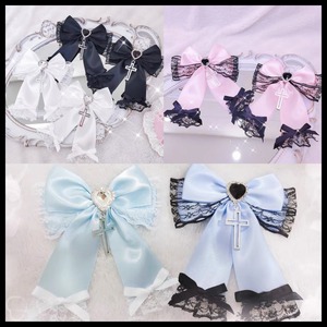 【お取り寄せ】量産型 地雷 レース 十字架 ハートビジュー リボンヘアクリップ 5色