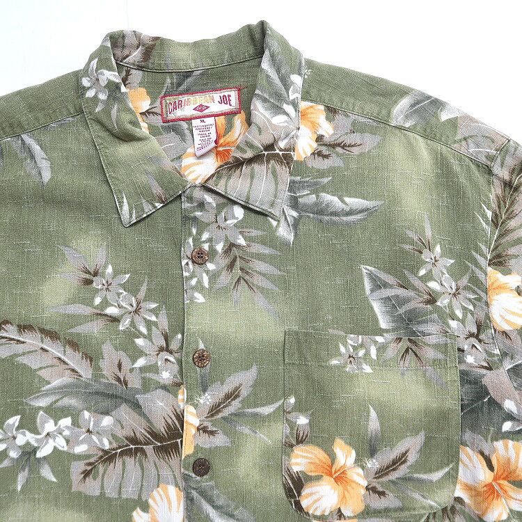 古着 CARIBBEAN JOE 総柄 レーヨン アロハシャツ ハワイアンシャツ