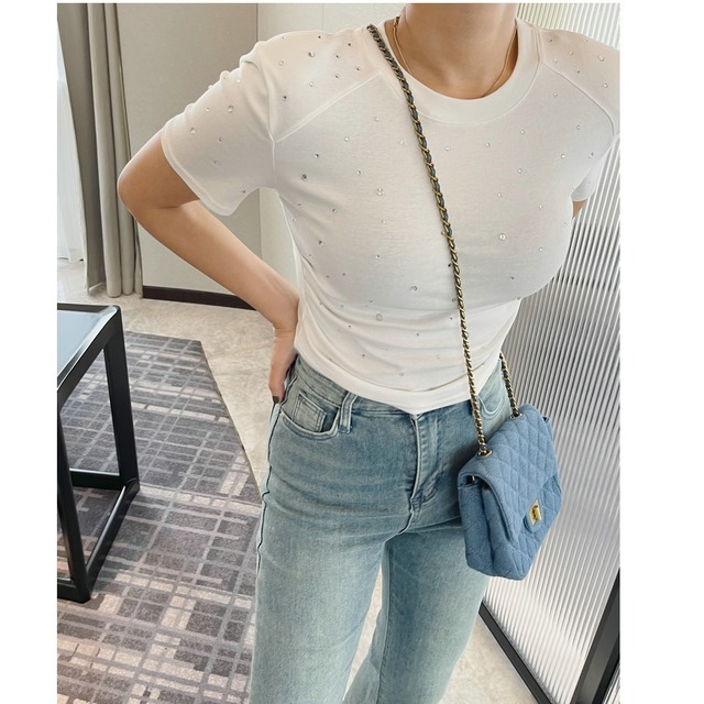 rhinestone slim t-shirt(2color) ＜t2538＞