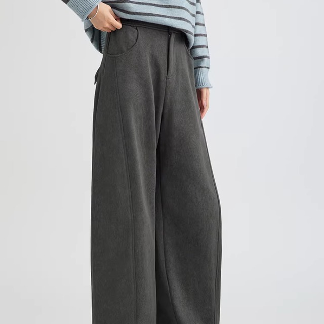 High waiststraight-legfleece-linedcasual pants(SN224)