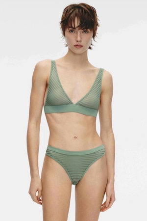 Striped Molded Soft Triangle Bralette, Morandi Green/ HER SENSES