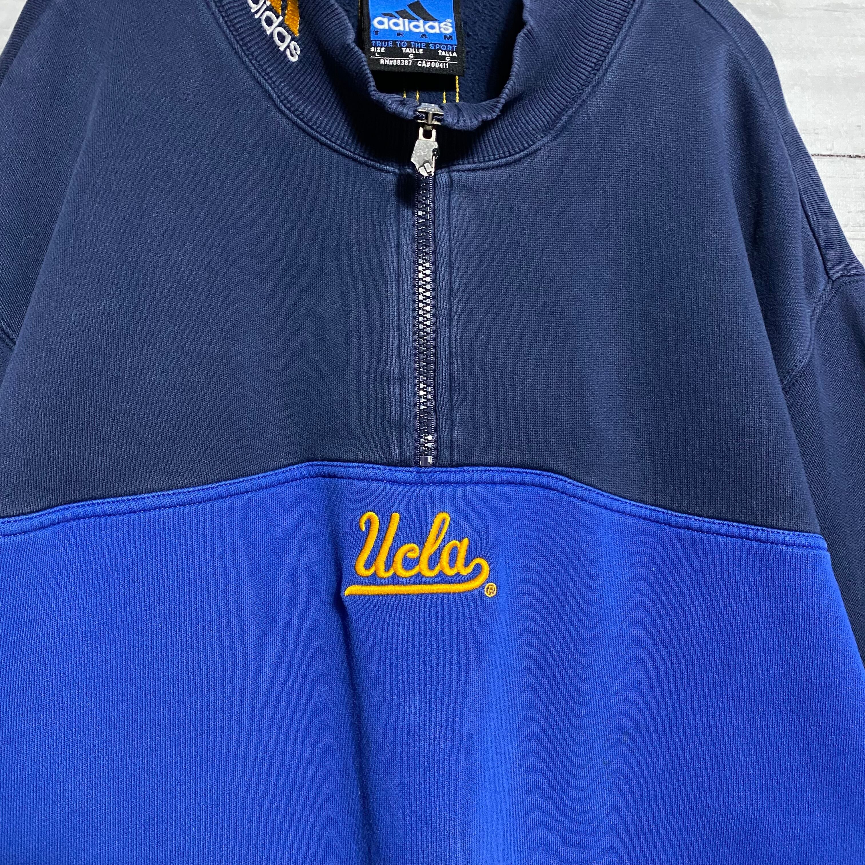 90sアディダス UCLA ナイロンジャケット ハーフジップ 刺繍 ネイビー
