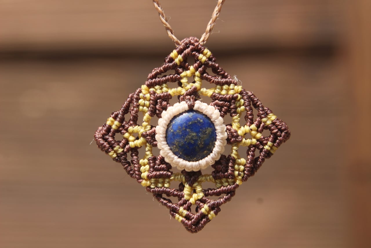 Lapis lazuli micro macrame mandala pendant