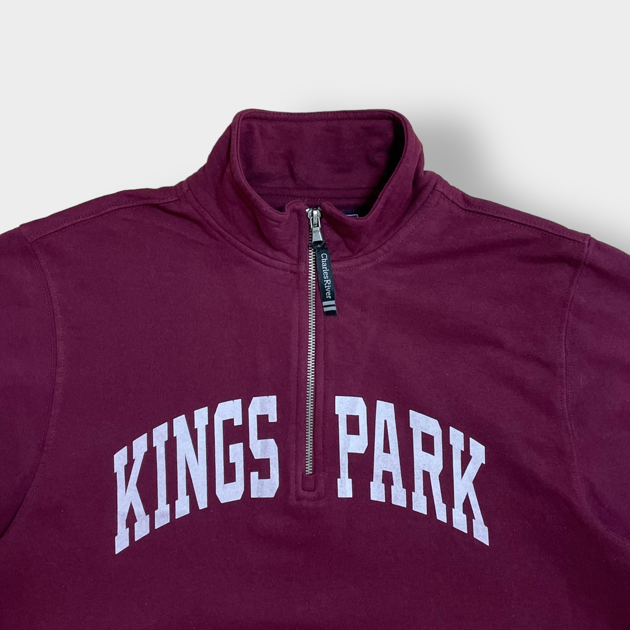CHARLES RIVER ハーフジップ スウェット KINGS PARK アーチロゴ プルオーバー トレーナー M バーガンディ US古着