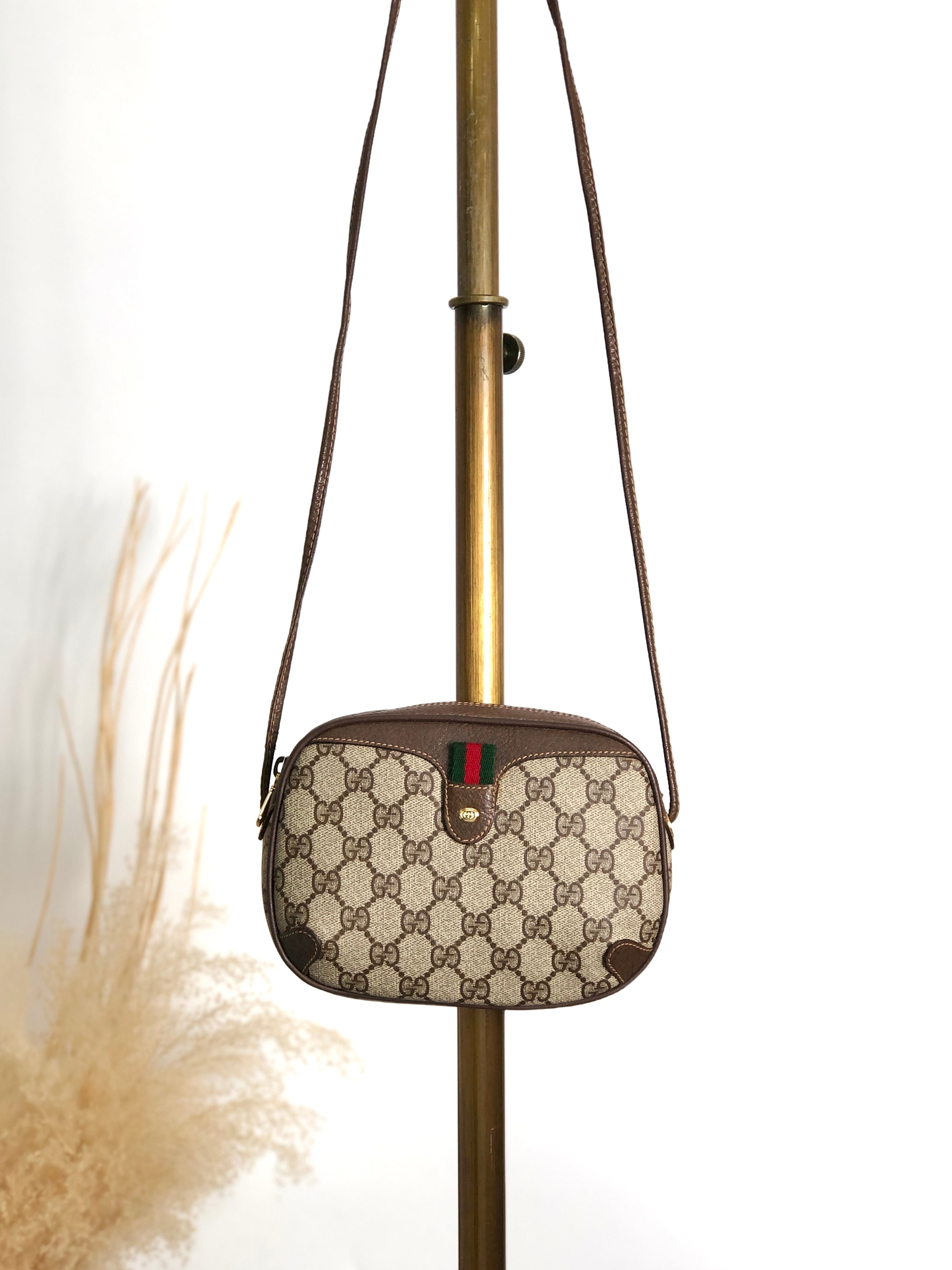 GUCCI グッチ シェリーライン ショルダーバッグ ブラウン PVC レザー GUCCI グッチ シェリーライン ショルダーバッグ ブラウン PVC レザー