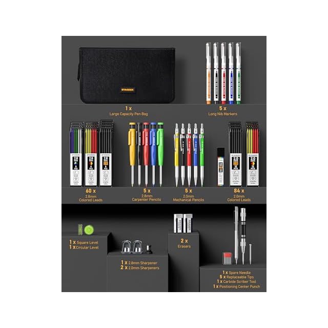 STAGEEK 建築用シャーペン 43点セット 2.8mm大工用シャープペンシル