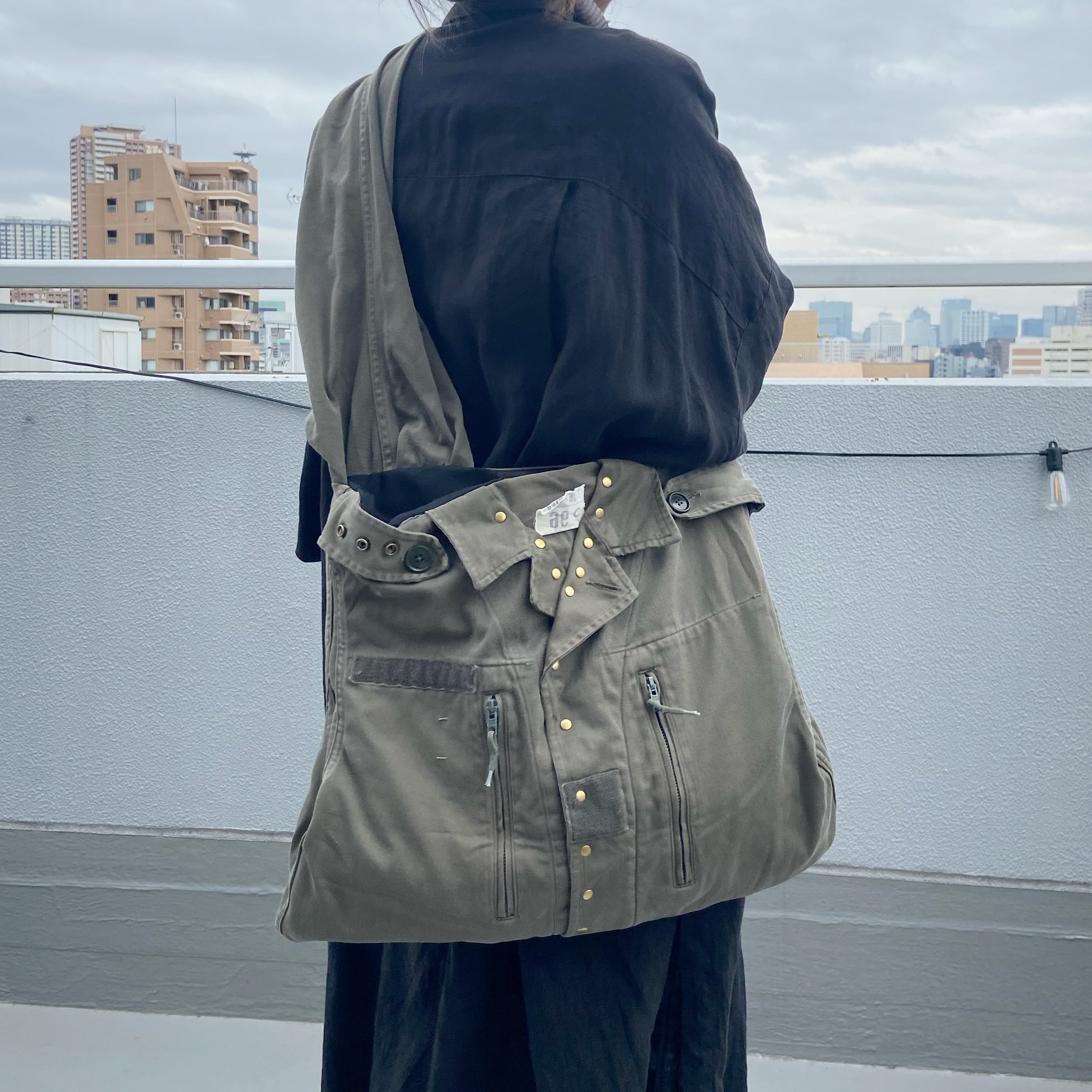ミリタリーF2ジャケットリメイク＊2WAYショルダー＊オリーブ＊フランス