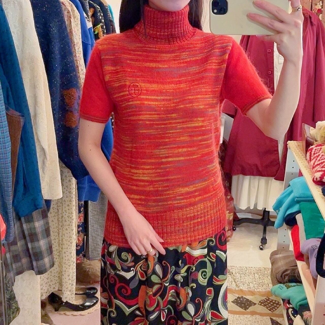 multi color turtle neck knit sweater