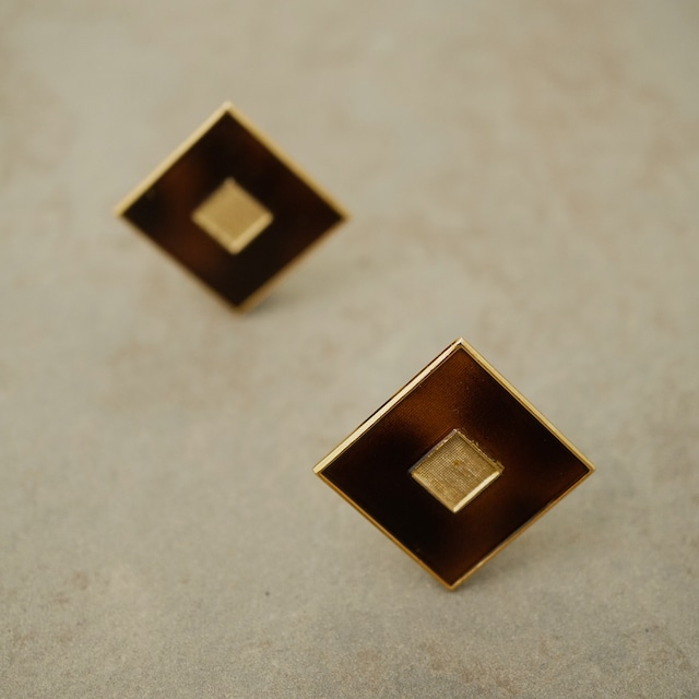 【FRENCH ANTIQUE】BROWN SQUARED EARRINGS