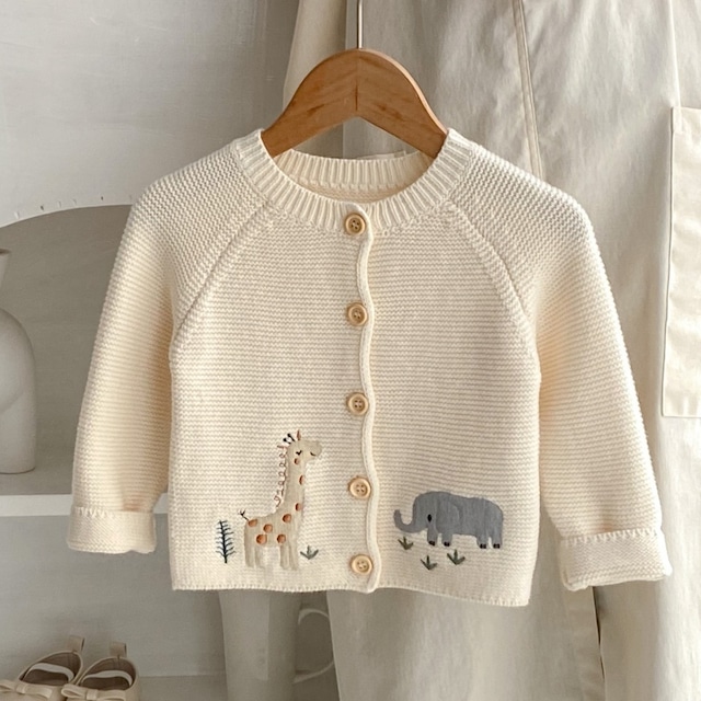 【66-100】秋刺繍入りコットンニットカーディガン ベビー キッズ 男女兼用
