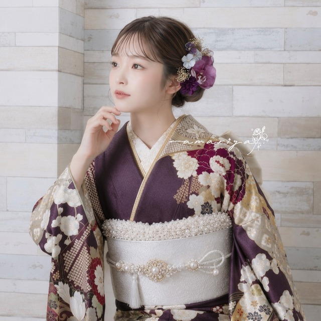 髪飾り　バイオレッド胡蝶蘭と桜