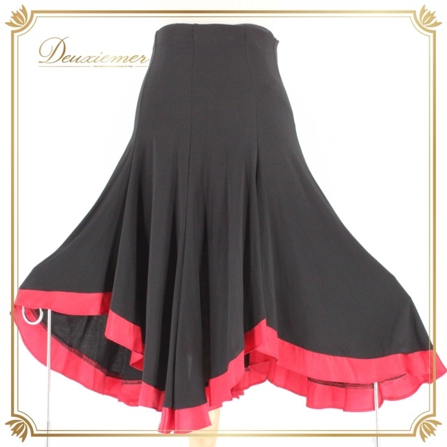 社交ダンス 衣装 スタンダード スカート レッスンウェア レディース 赤 黒 無地 Create-Sun クリエイトサン レッド系 ブラック系 フレア 伸縮性 スカート丈 65cm ウエストゴム ポリエステル レッスン ダンス服 スポーツウェア おしゃれ 普段使い パーティー 体型カバー