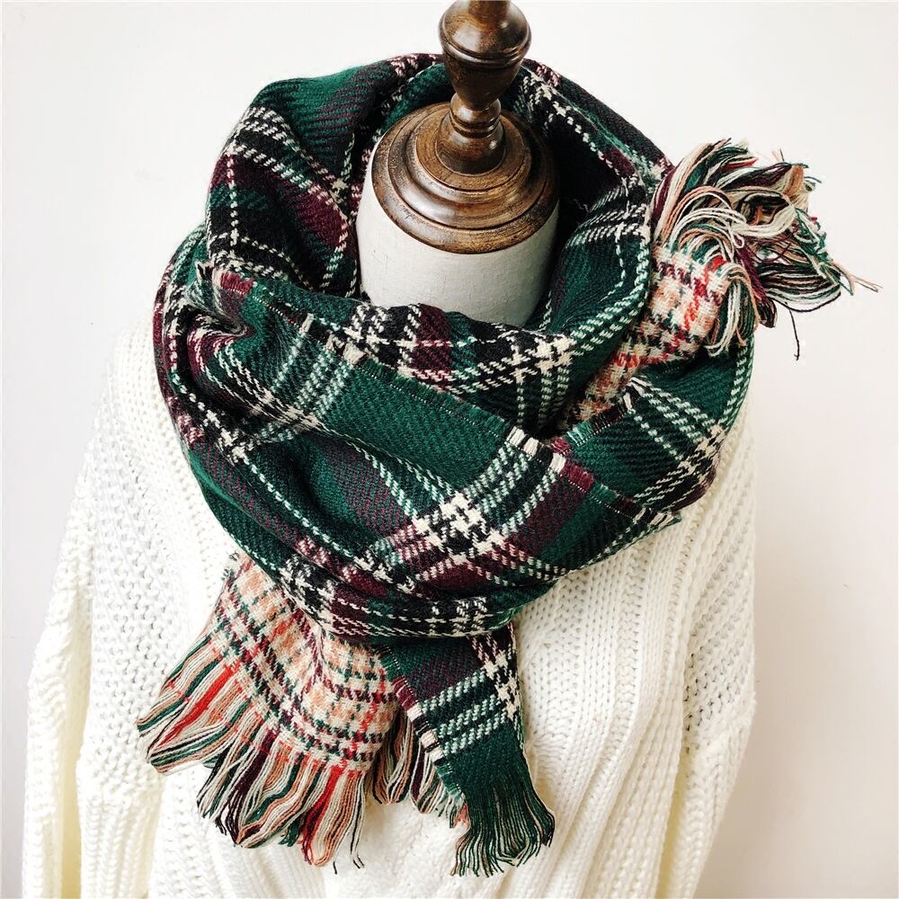 冬の暖かいスカーフの女性のデュアルユース両面大きなショールは暖かい格子縞のニットの男性と女性のビブスカーフのトレンドを厚くしました ブラック・アイド・ピーズ46158014998