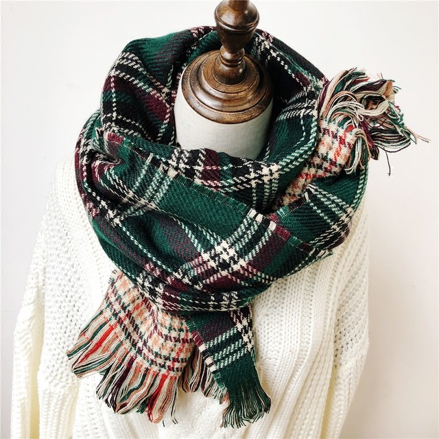 冬の暖かいスカーフの女性のデュアルユース両面大きなショールは暖かい格子縞のニットの男性と女性のビブスカーフのトレンドを厚くしました ブラック・アイド・ピーズ46158014998