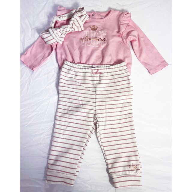 冬用【JUICY COUTURE】ガールズ3ピースセット | Tシャツ・パンツ・ヘアバンド [6～9ヶ月]