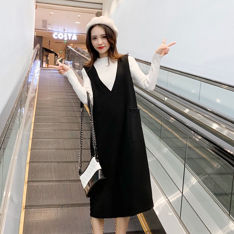 【新作】【送料無料】 マタニティウェア2020秋冬新作ニットミドル丈ベストスカート+ハイネックボトミングシャツツーピースセット妊婦さん-アリババ オータム 秋物 ウィンター 冬物 expec228406414803