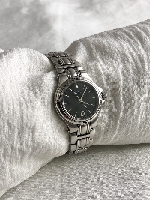 GUCCI グッチ 腕時計 シルバー×ブラック ロゴ ステンレススチール 9040L vintage ヴィンテージ オールド fdpzxa