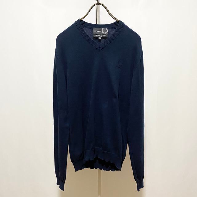 Fred Perry×RAF SIMONS CTN V-Neck Knit Navy Made in Italy | IDLS a.k.a. i  drunk liquor shop