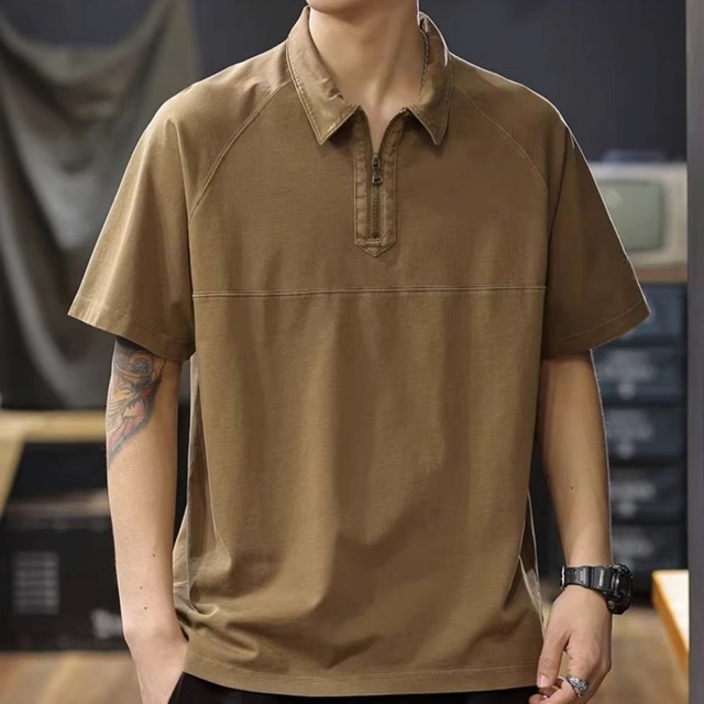 ビンテージ風ハーフジップポロTシャツ 4XLまで対応   　A18908