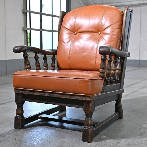 飛騨産業 ヴィンテージ 本革 1人掛けソファ シングルソファ キツツキ