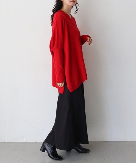 【SELECT】アンゴラ混Vネックポンチョ風ニット