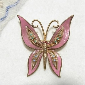 ピンクの蝶々のブローチ　ヴィンテージブローチのセール通販 10399B